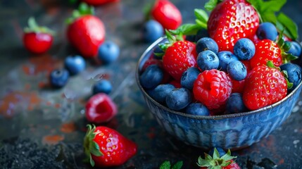 Wall Mural - Bowl of fresh berries with strawberries, blueberries, and raspberries