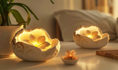 Elegant flower shaped night light provide calm comfortable indoor attractive aesthetic Generate AI