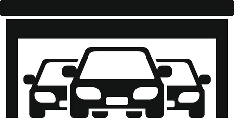 Poster - three cars parking under a carport, simple black and white icon silhouette