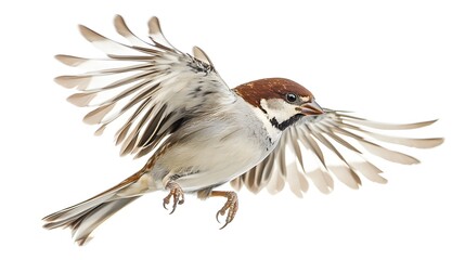 Wall Mural - house sparrow bird collection, portrait, flying and standing, isolated on a white background