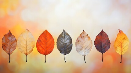 Canvas Print - A Row of Autumn Leaves Against a Blurred Background