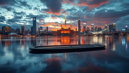 Wall Mural - Cityscape Reflections at Sunset.