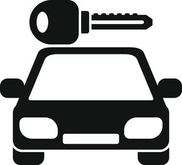 Poster - Black silhouette of a car with a key floating above, representing car ownership or unlocking a vehicle