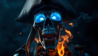 Poster - Flaming Skull Pirate.