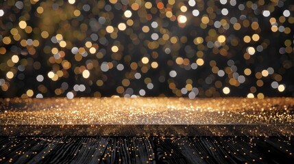 Canvas Print - Table in front of black and gold glitter lights backdrop for product display montage