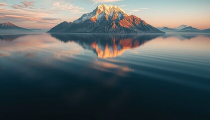 Poster - Mountain Reflection in Still Water at Sunset.