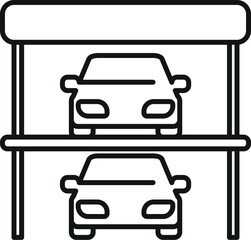 Poster - two cars parked on a two level parking system with a roof, offering a space saving solution for urba