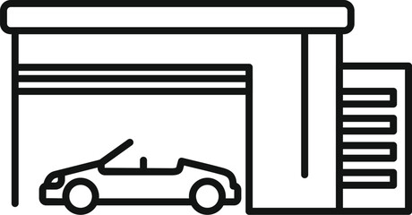 Poster - Line drawing of a cabriolet sports car parking inside a private garage, concept for car storage and security