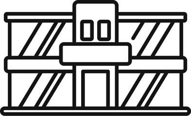 Poster - modern office building with glass facade line icon representing urban architecture and corporate bus