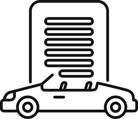 Wall Mural - Simple black line drawing icon of a cabriolet car with a list of characteristics on a white background