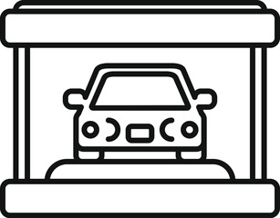 Wall Mural - Line art icon of a car parked under a protective roof, symbolizing safe and covered parking