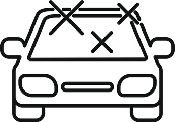 Poster - Black outline icon of a car with a cracked windshield representing an automotive accident