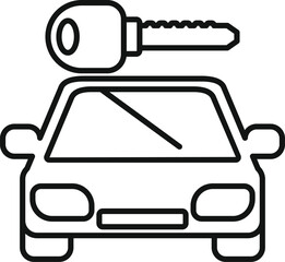 Poster - Line drawing of a car key unlocking a vehicle, representing car ownership, transportation, and the automotive industry