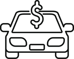 Sticker - Simple line art icon of a car with a dollar sign, representing purchasing or financing a new vehicle