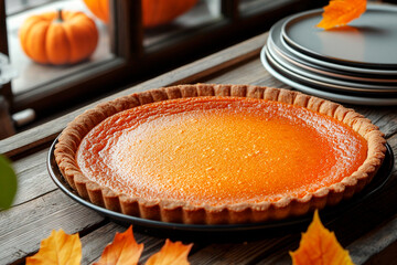 pumpkin pie in autumn on the table