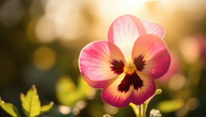 Poster - Pink and Yellow Pansy Flower in Sunlight.