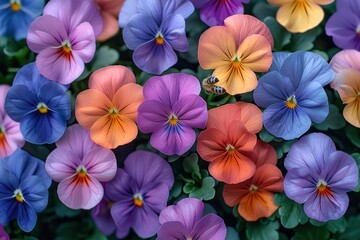 Canvas Print - Colorful Pansy Blooms in a Garden