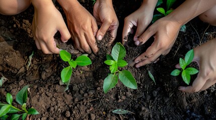 Concept of Sustainability, hands planting trees.