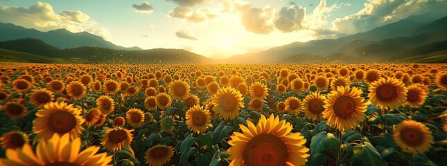 Poster - Sunflowers Field at Sunset