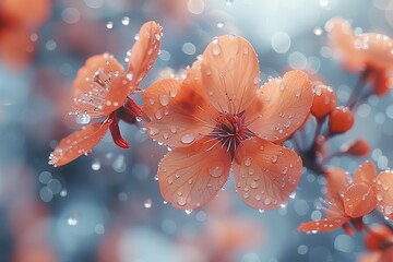 Wall Mural - Delicate Pink Blossom Drenched in Dew