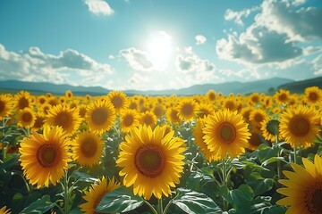 Canvas Print - Sunflowers Field Under a Blue Sky