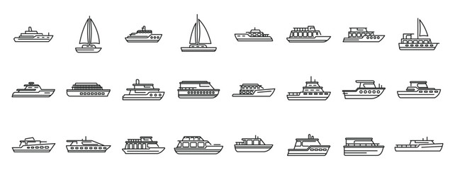 Poster - Luxury trip boat icons set. Collection of various types of boats sailing on water, boat icons set