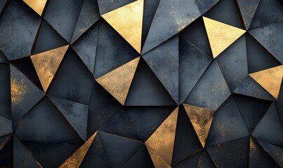 Canvas Print - Black and Gold Triangular Geometric Pattern with Distressed Texture