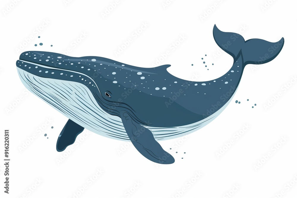 cartoon whale, flat color illustration, solid white background Stock ...