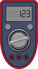 Poster - digital multimeter displaying measurement result, with knob for adjusting settings and probes for co