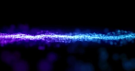 Leinwandbilder - Animation, data stream and internet speed with particles on black background for networking. Communication, digital and graphic with cloud computing or information technology flow in dark cyberspace