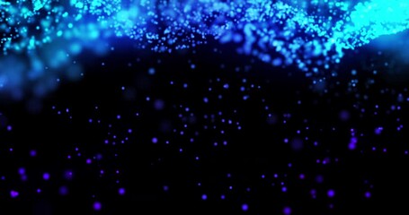 Leinwandbilder - Animation, connection and data stream with blue particles on black background for communication. Future, graphic and network flow with cloud computing or information technology in dark cyberspace
