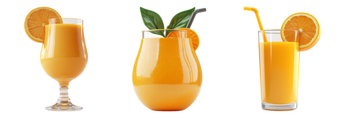 Refreshing orange juice set isolated on transparent background