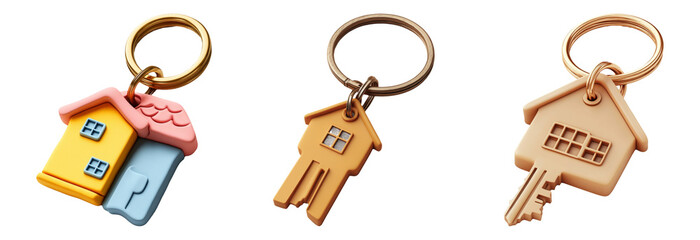 Keychain set with house and key isolated on transparent background