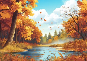 Sticker - Autumnal River Landscape