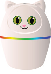 Sticker - White cat shaped humidifier diffusing water vapor with colorful led lights, promoting a calming and pleasant atmosphere