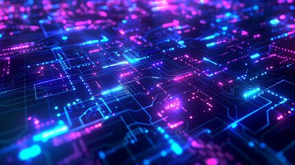 Poster - high-tech background featuring a complex grid of glowing lines and nodes, digital tech wallpaper 