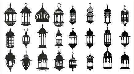 ramadan arab islamic lanterns lamps silhouettes set, silhouette of islamic eid lanterns, ramadan eid