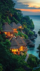 Wall Mural - Tropical Cabins on a Cliffside Overlooking the Ocean