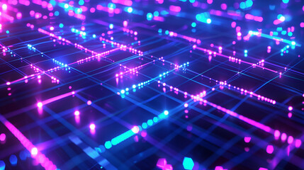 Fototapete - high-tech background featuring a complex grid of glowing lines and nodes, digital tech wallpaper 