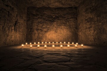 Poster - A mesmerizing glimpse of a serene cave illuminated by dancing candlelight, inspiring a feeling of peace and deep reflection.