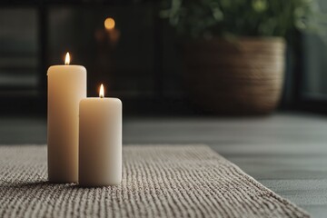 Sticker - A serene image of glowing candles illuminating a tranquil meditation room surrounded by soft decor