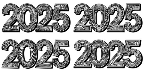 New year 2025 lettering isolated on transparent background PNG file