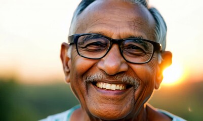 Wall Mural - Portrait of happy senior Indian man in eyeglasses smiling at camera