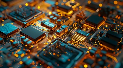 Wall Mural - Exploring the Intricate Details of a Modern Circuit Board: A Close-Up View of Digital Technology and Innovation