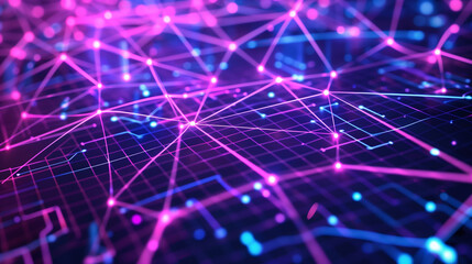 Poster - high-tech background featuring a complex grid of glowing lines and nodes, digital tech wallpaper 