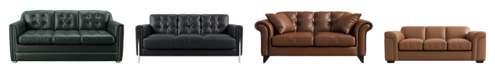 Sticker - set of modern luxury leather sofas isolated on transparent background.generative AI