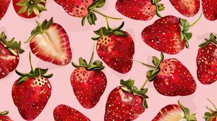 Contemporary vintage strawberry pattern on pink backdrop