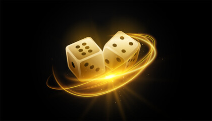 Wall Mural - realistic casino gambling dice dark banner with light streak effect