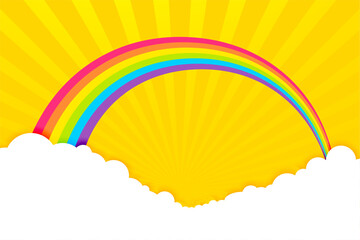 Wall Mural - nature's prism rainbow yellow background with papercut style cloud