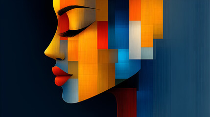 Wall Mural - Abstract Portrait of a Woman with Colorful Geometric Shapes